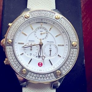 Michele white watch diamond bezel